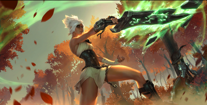 Riven from League of Legends with a glowing sword