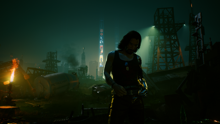 Johnny Silverhand from Cyberpunk 2077 in a junkyard