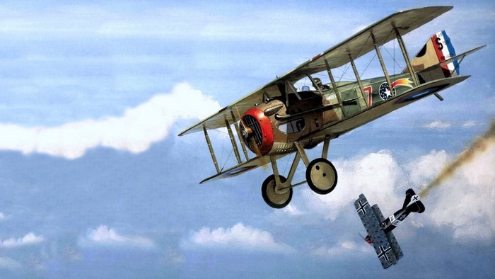 World War I biplanes in aerial combat