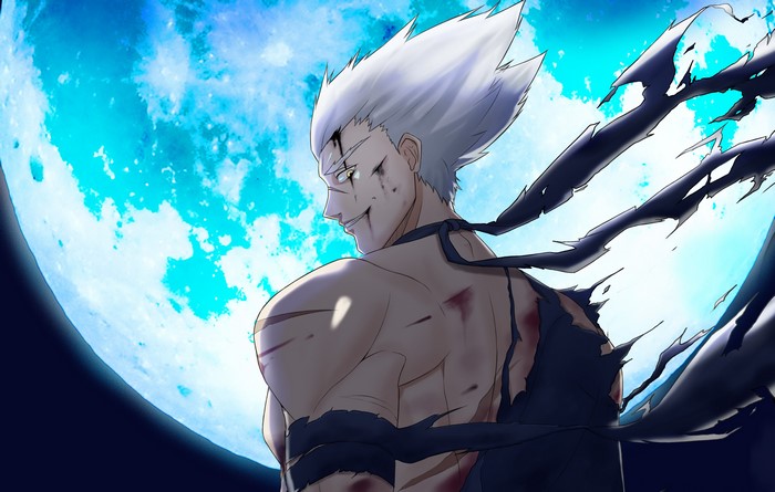 Garou from One Punch Man under the moon