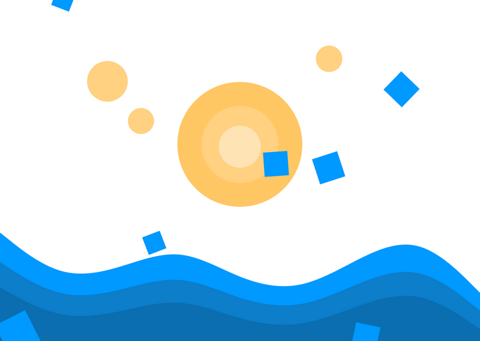 Abstract sun and ocean waves with squares