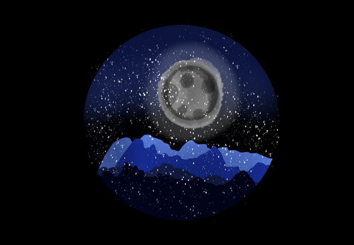 Night sky with moon and mountains