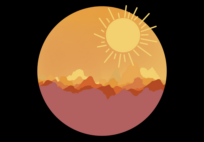 Illustration of a sun over mountains