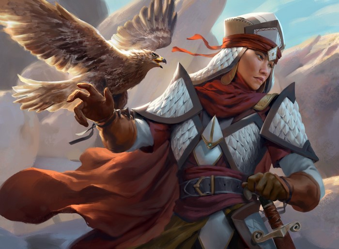 Woman with eagle in desert armor