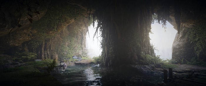 Assassin's Creed Valhalla cave with waterfall
