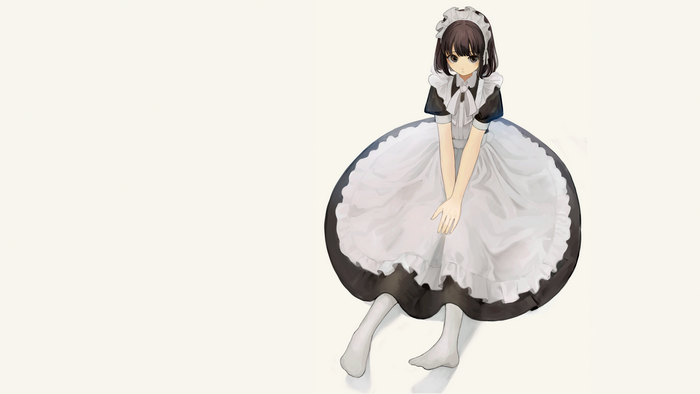 Maid girl sitting on white background