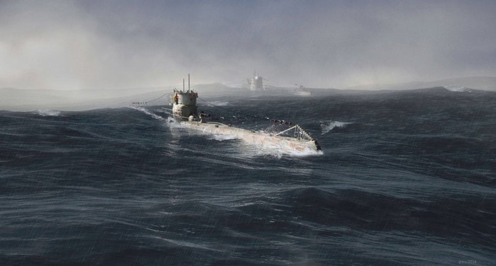 German U-Boats sailing in rough seas