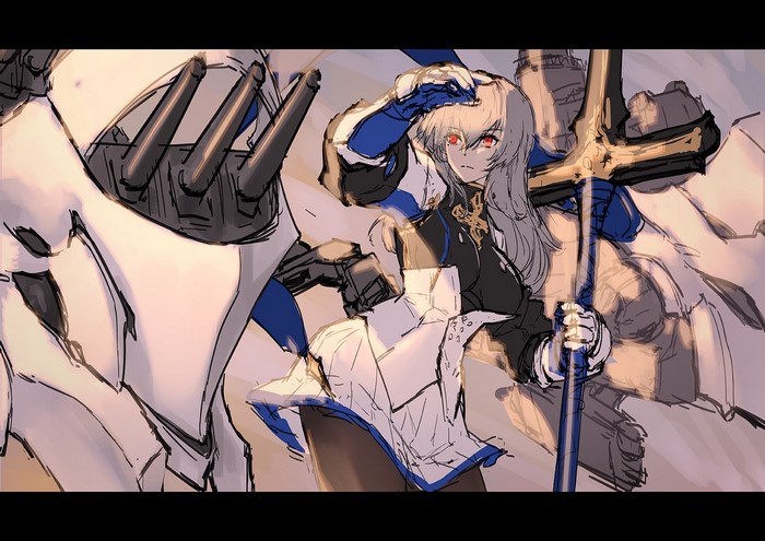 Saint Louis from Azur Lane with a large mech