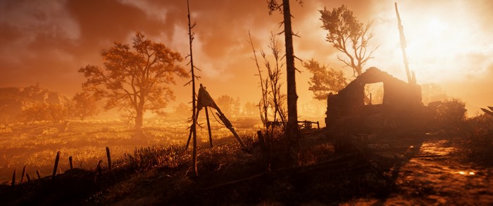 Assassin's Creed Valhalla ruined building at sunset
