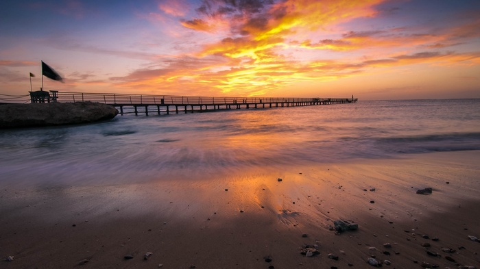Pier and Beach at Sunset
