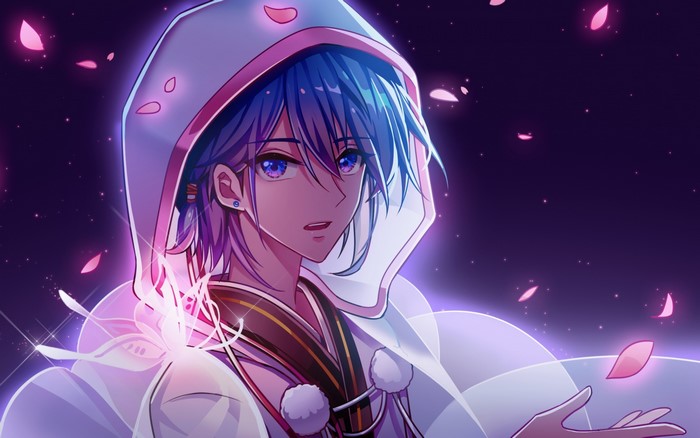 Kaito from Vocaloid wearing a hooded cloak
