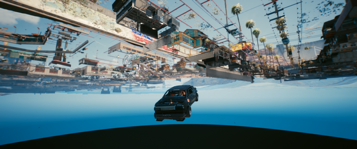 Cyberpunk 2077 glitch art with a car