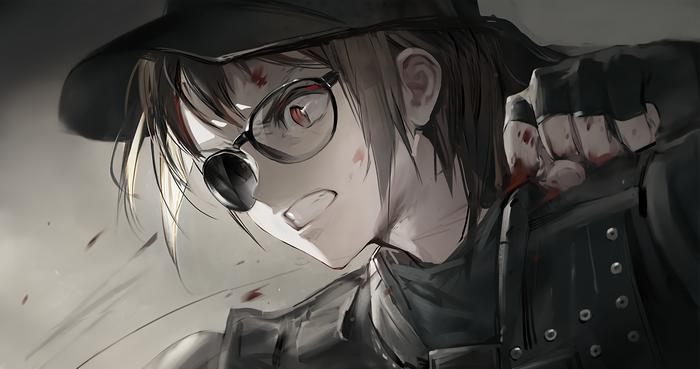 Anime girl with glasses and blood
