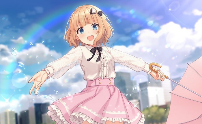 Shiromikan Smiling with Pink Umbrella