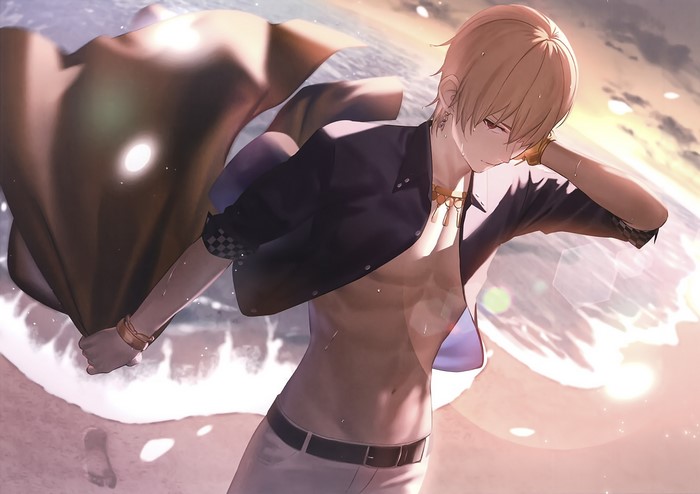 Gilgamesh from Fate/Grand Order on a beach