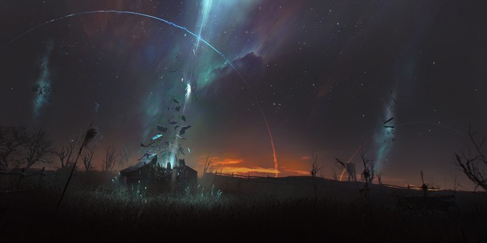 4K Digital Art of Alien Abduction in a Field