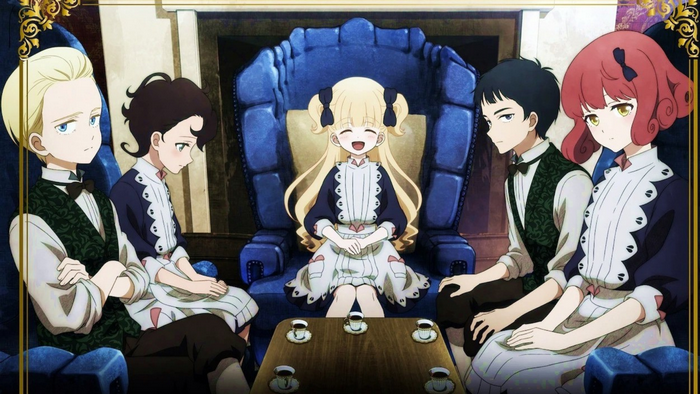 Shadows House characters gathered around a table