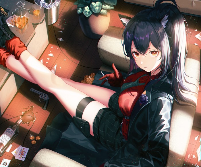 Texas from Arknights with animal ears