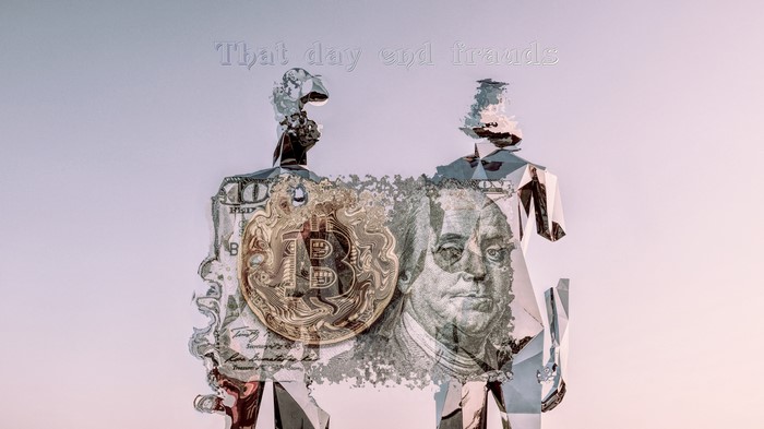 Bitcoin and US Dollar with text