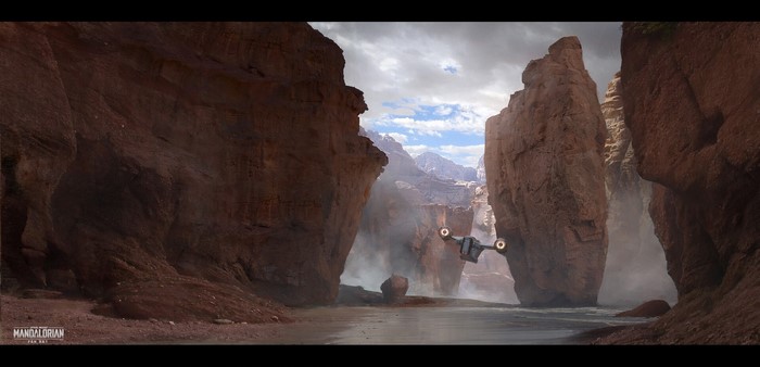 Razor Crest from The Mandalorian in a canyon