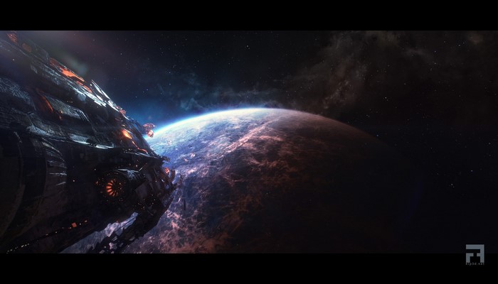 Spaceship near a planet, digital art by Fabrizio Fioretti