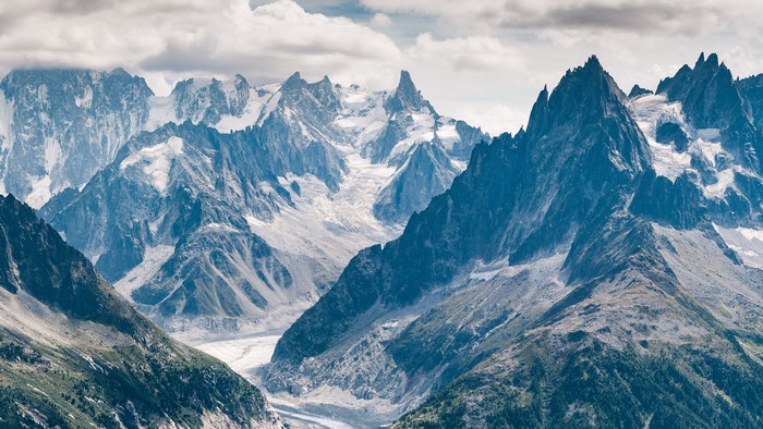 4K Mont Blanc mountains landscape in Chamonix, France