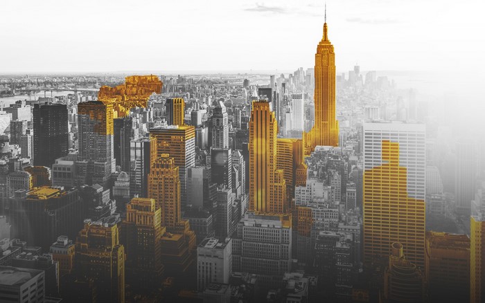 New York City Skyline with Selective Gold Coloring