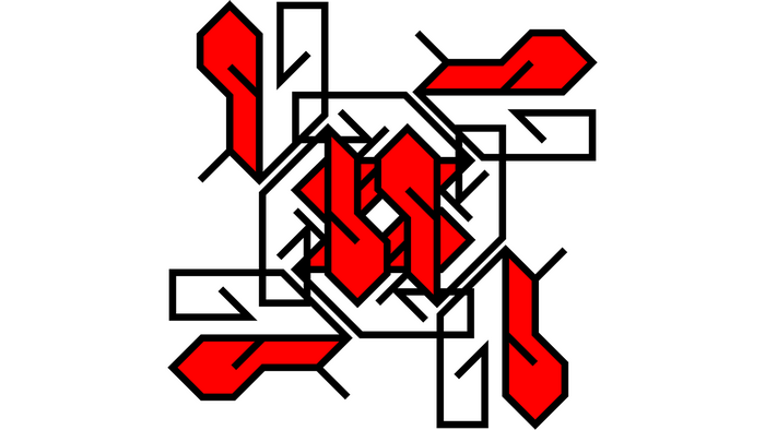 Abstract geometric design with red and black lines