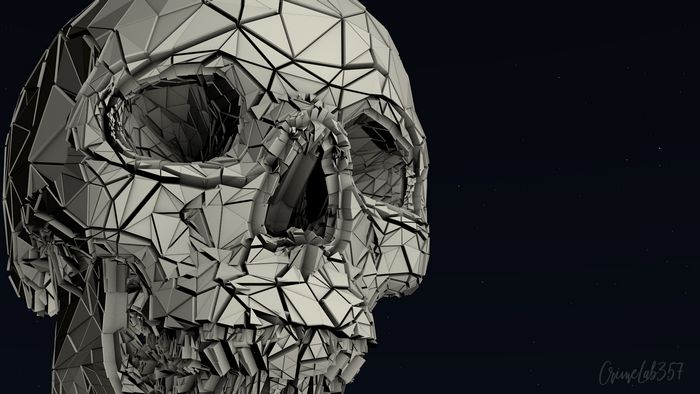 3D fractal skull on dark background
