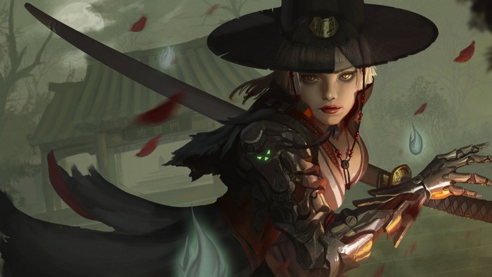 Fantasy woman with sword and cybernetic arm