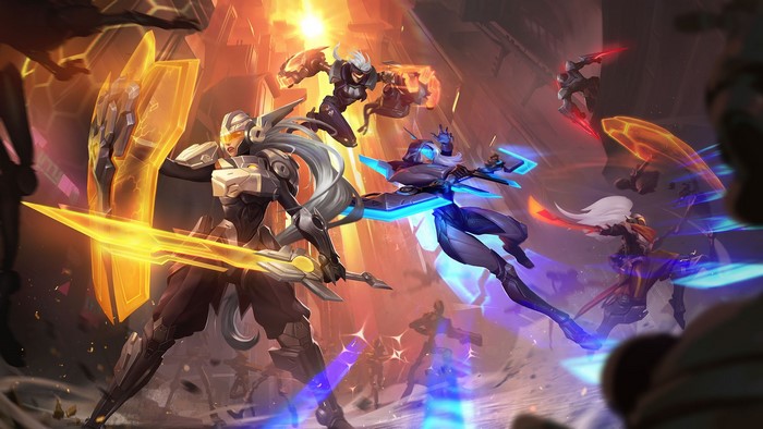 PROJECT champions fighting in a futuristic battle