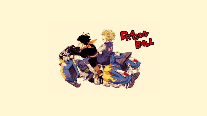 Android 17 and Android 18 from Dragon Ball Z on a motorcycle