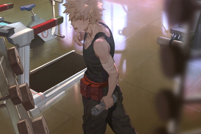 Katsuki Bakugou from Boku no Hero Academia in a gym