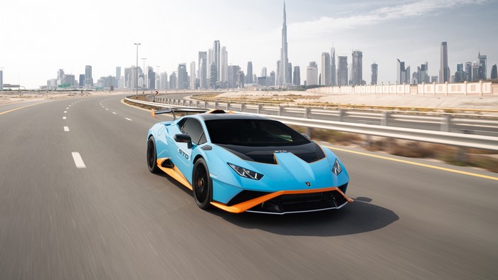 Lamborghini Huracan STO driving in Dubai