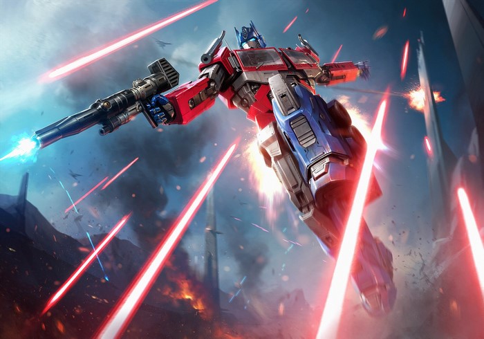 Optimus Prime in Intense Battle Scene