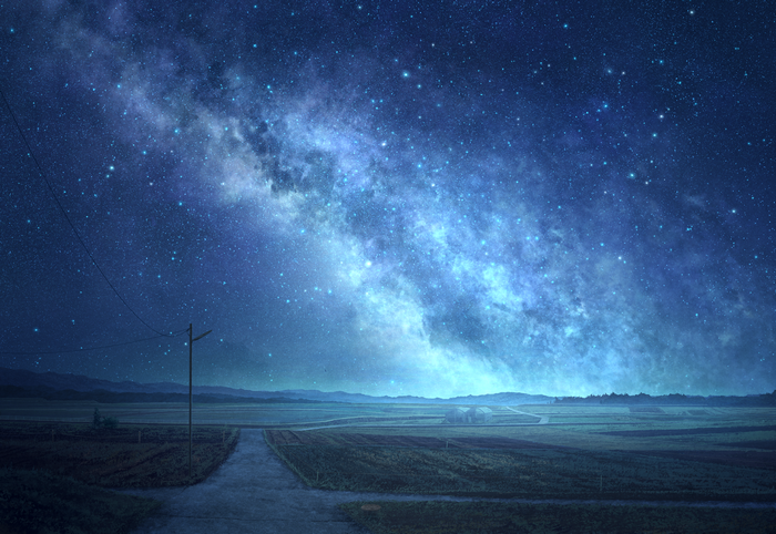 Milky Way over a rural landscape at night