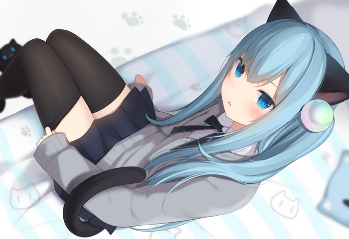 Amashiro Natsuki Anime Cat Girl with Blue Hair
