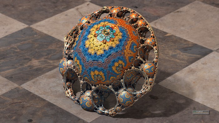 3D fractal render on a checkered floor