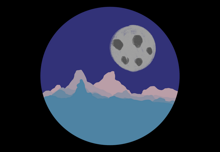 Minimalist mountain pass under the moon