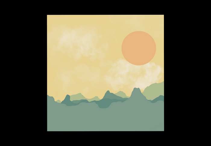 Artwork of mountains and sun