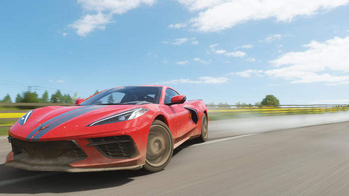 Red Corvette C8 drifting in Forza Horizon 4