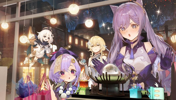 Genshin Impact Characters in Night Scene