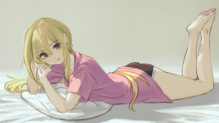 Kurosaki Chitose Lying on Bed with Blonde Hair