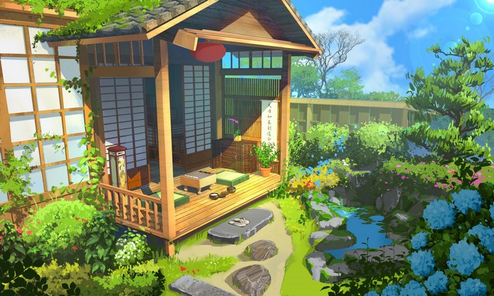 4K digital art of a Japanese house and garden