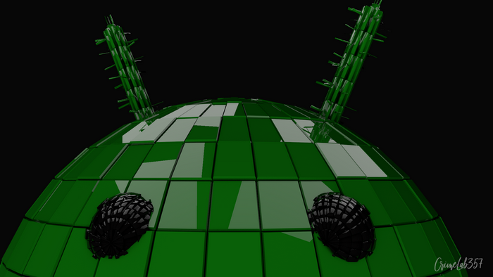 Green robot head with antennae and eyes