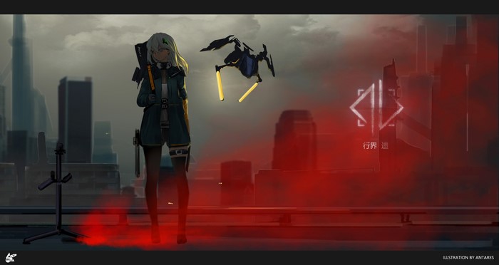 Anime girl with drone in sci-fi city