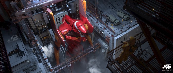 Evangelion Unit-02 in NERV Hangar
