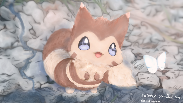 Furret from Pokémon with a butterfly