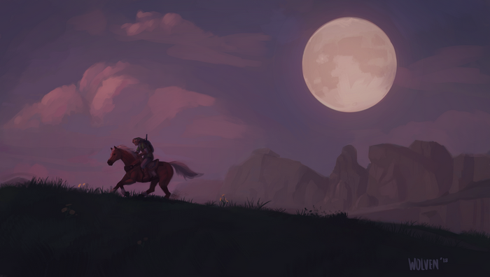 Link on Horseback under the Moon