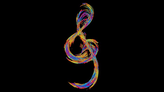Colorful musical treble clef on black background
